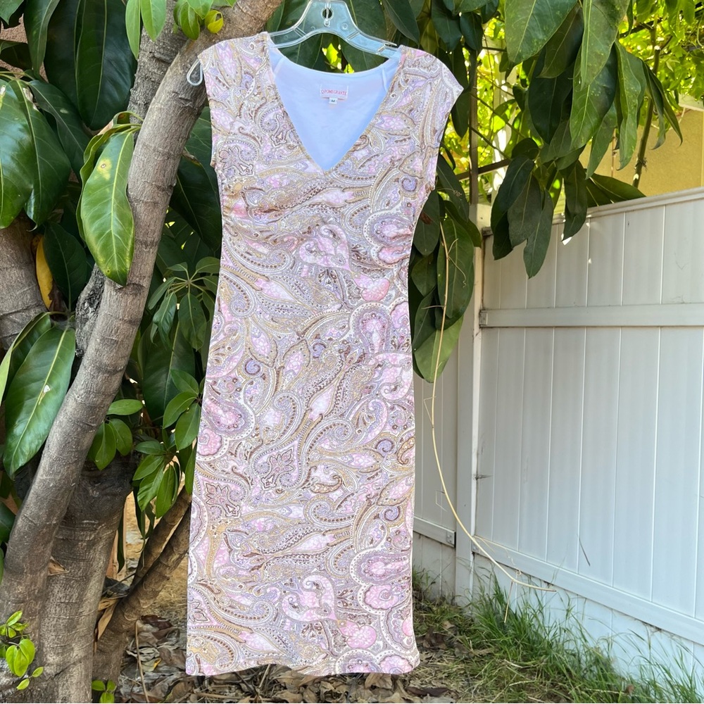 Vintage 90s Q Pomegranate Paisley Print Dress.